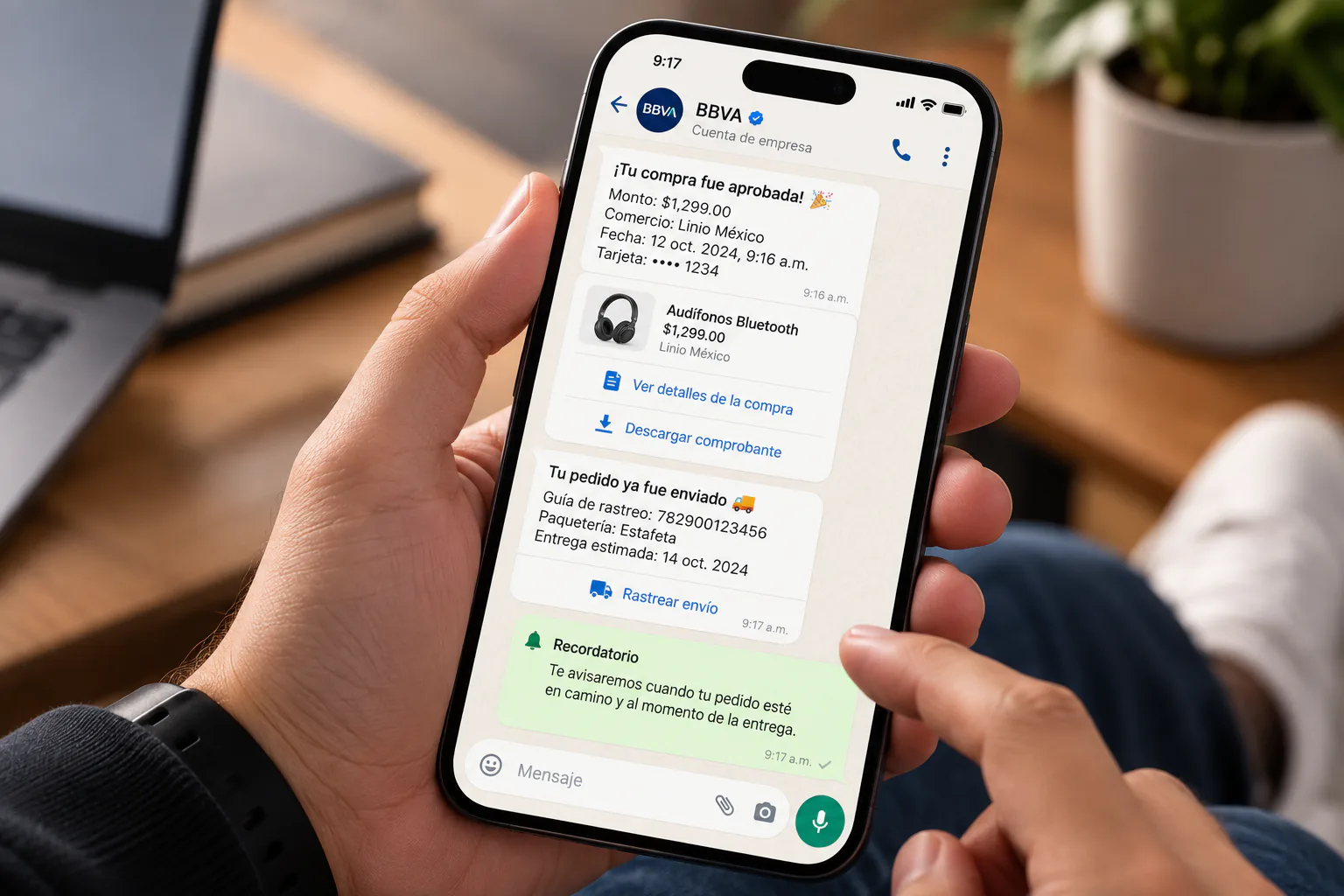 Notificaciones con WhatsApp Business: ejemplo en pantalla